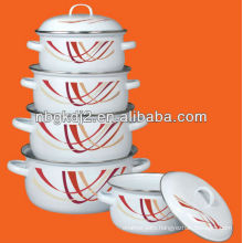 set of 5 enamel casserole with metal lid and fashional design